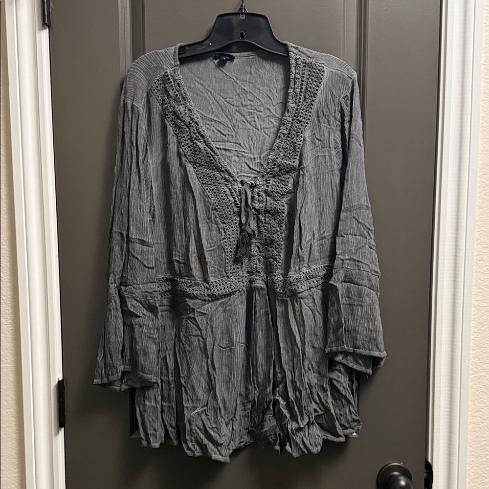 Torrid Gray Crochet Detail Blouse